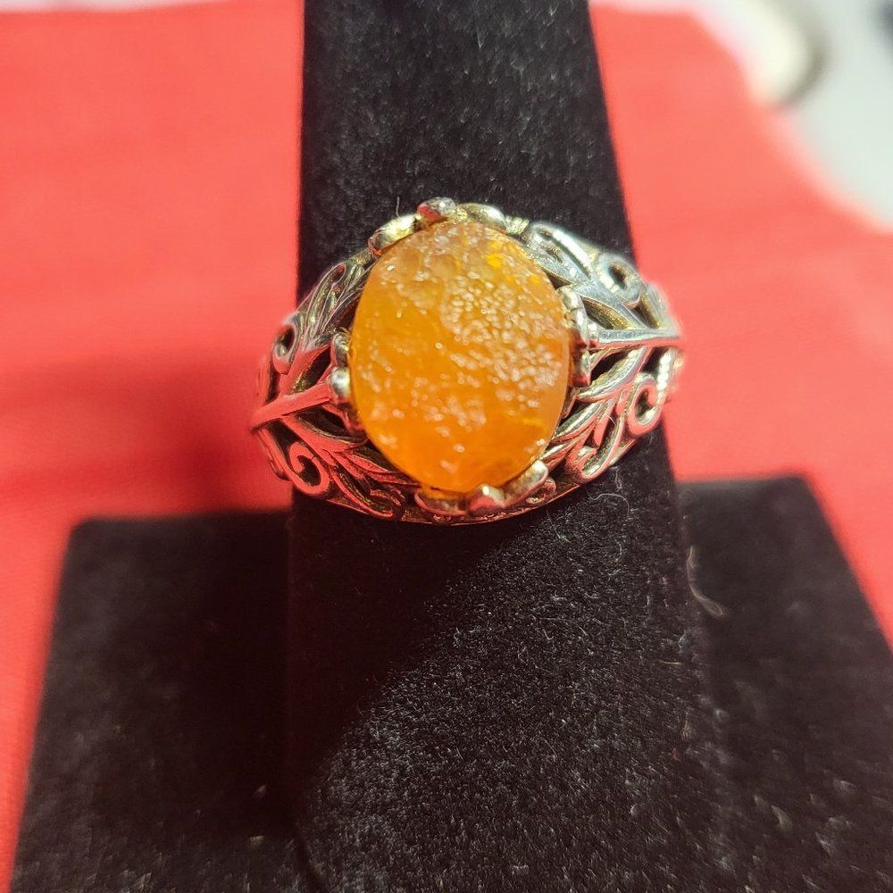 Natural Rough Cut Jalisco Fire Opal Sterling Silver Ring